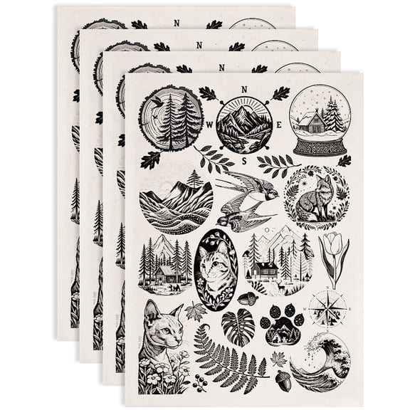 4 pc Paper Ceramic Decals Pottery Ceramics Clay Transfer Paper Underglaze Flower Paper Mixed Shapes 520x370mm Pattern: 48x33mm