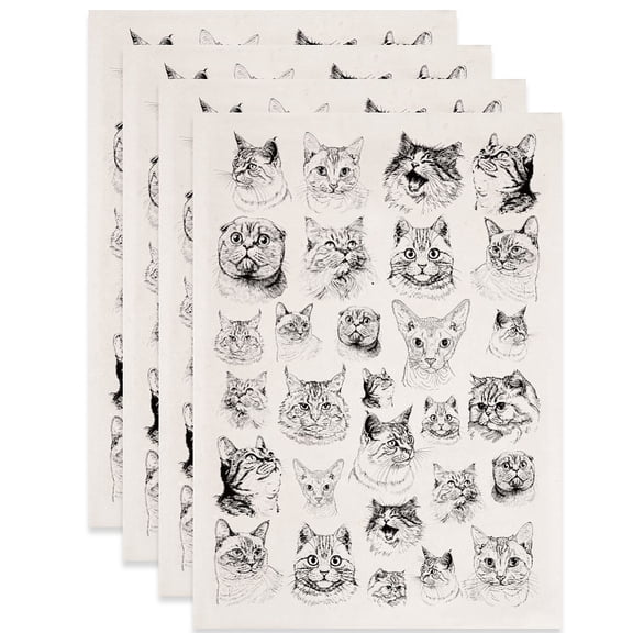 4 pc Paper Ceramic Decals Pottery Ceramics Clay Transfer Underglaze Flower Paper Cat Shape 520x370mm Pattern: 48x33mm