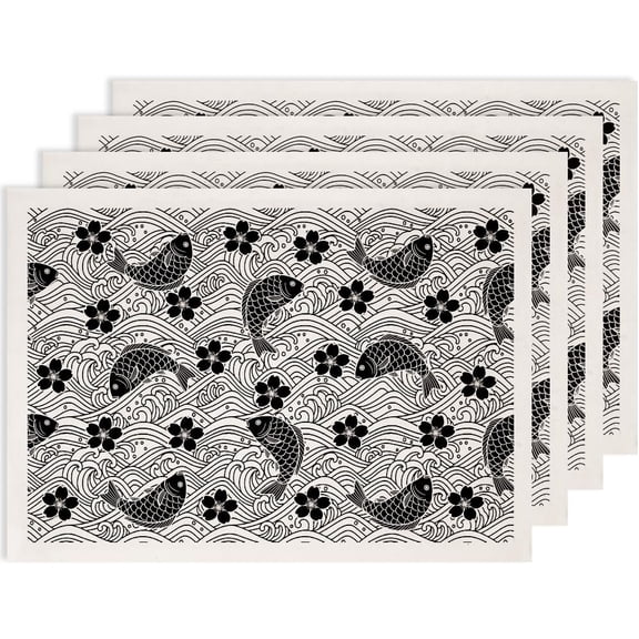 4 pc Paper Ceramic Decals Pottery Ceramics Clay Transfer Underglaze Flower Paper Fish 520x370mm Pattern: 48x33mm for DIY
