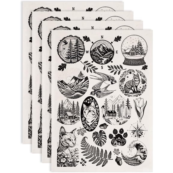 4 pc Paper Ceramic Decals Pottery Ceramics Transfer Paper Underglaze Flower Paper Mixed Shapes 520x370mm Pattern: 48x33mm
