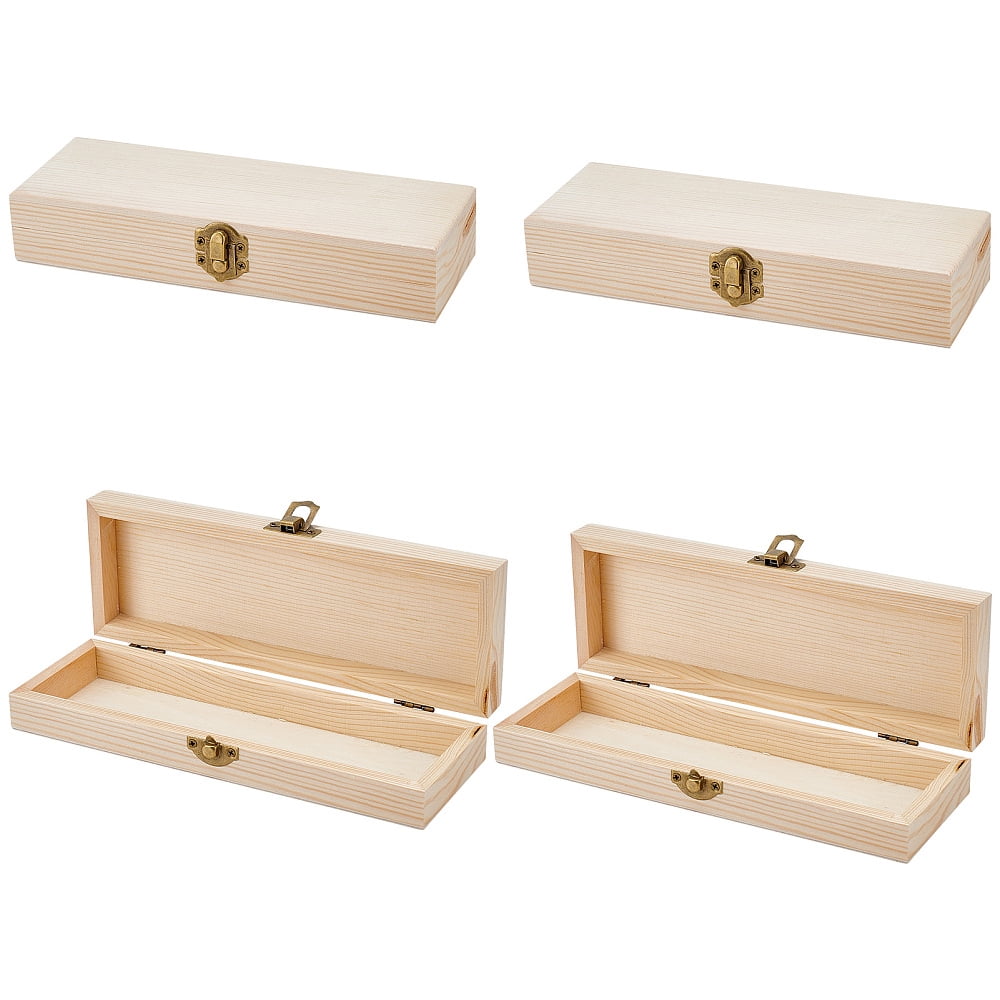 4 pc Pine Storage Box Pencil Box with Iron Findings Rectangle Blanched Almond 20.9x7.95x3.7cm Inner Diameter: 19.6x5.6cm