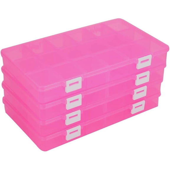 4 pc Plastic Bead Storage Containers Removable 18 Compartments Rectangle Hot Pink 24.2x15.5x3cm 1 compartment: 4.5x3.8cm 18 compartments/box creative