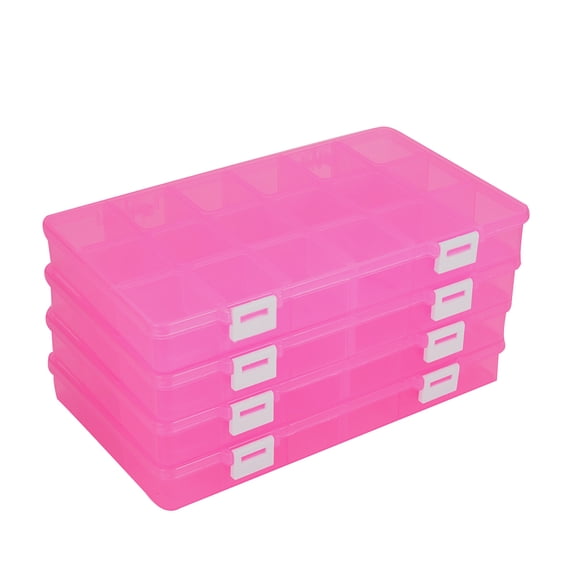 4 pc Plastic Bead Storage Containers Removable 18 Compartments Rectangle Hot Pink 24.2x15.5x3cm 1 compartment: 4.5x3.8cm 18 compartments/boxDIY