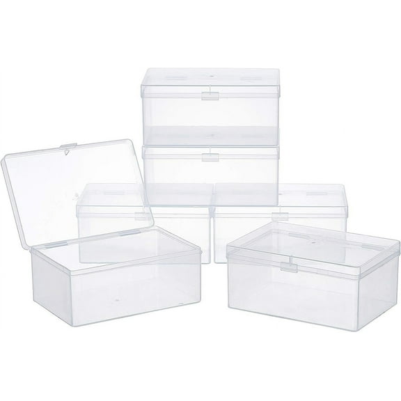 4 pc Polypropylene(PP) Storage Containers box Case with Lids and Hanger Hole Rectangle White 12.8x10.4x2.7cm Inner Size: 12.4x10cm Hole: 7mm Plastic