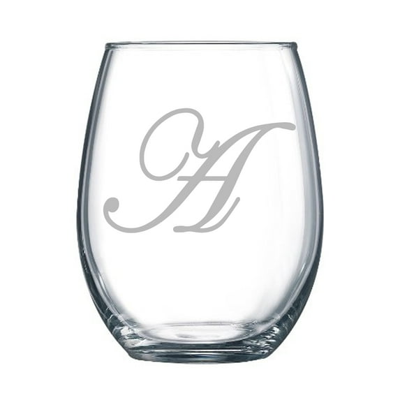 4-pc Precious Script Personalized 15 oz Stemless Wine Glass, Letter A