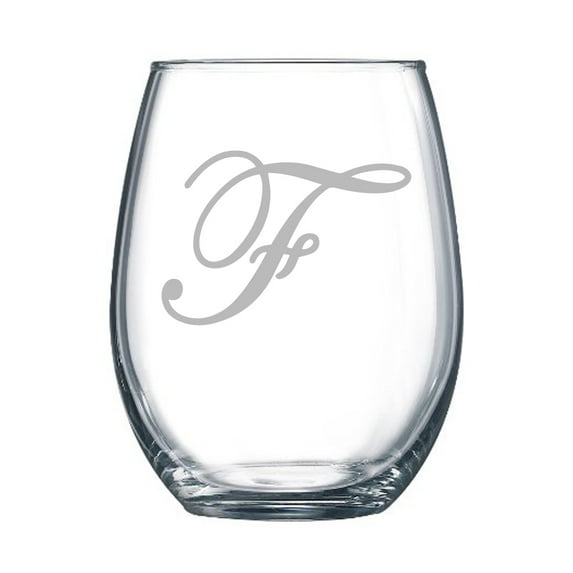 4-pc Precious Script Personalized 15 oz Stemless Wine Glass, Letter F