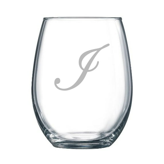4-pc Precious Script Personalized 15 oz Stemless Wine Glass, Letter I