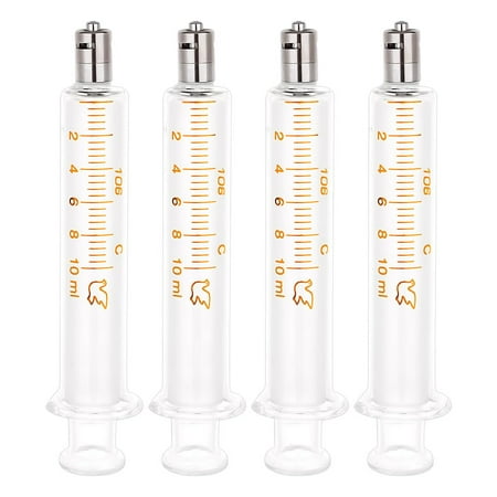 4 pc Reusable Glass Dispensing Syringes with Luer Lock(without Needle) for Industry or Labtoratory Liquids Filling Glue Application Clear 13x1.9~3.8cm