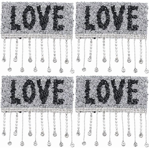 4 pc Rhinestone Cloth Iron on/Sew on Patches Word 98x100x4mm