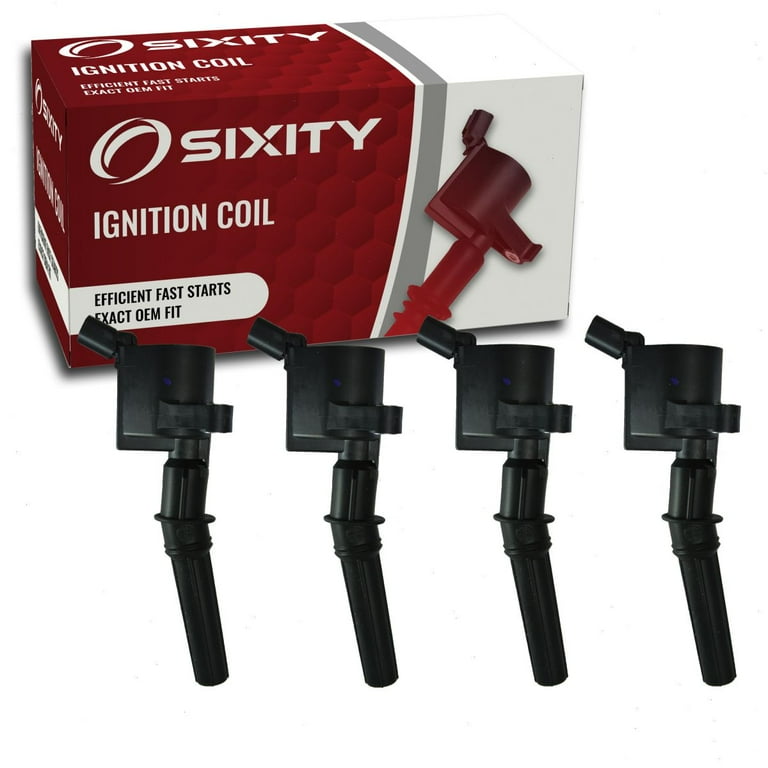 4 pc Sixity DG508 48688 Ignition Coil Pack Curved Boot Compatible with Ford  F150 F250 F550 E150 E250 E550 4.6L 5.4L 6.8L V8 V10 Lincoln Mercury for