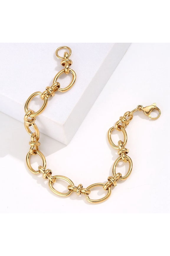 4 pc Stainless Steel Oval Link Chain Bracelet Golden Inner Diameter: 7-1/2 inch(19cm)