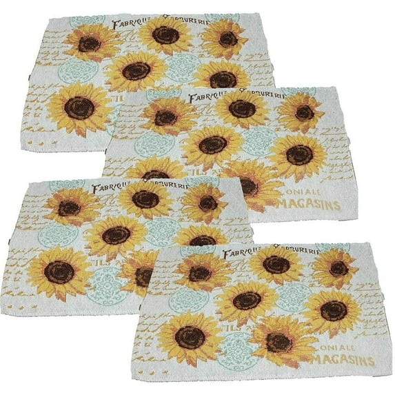 Twisted Anchor Trading Co 4-Piece Sunflower Tapestry Table Placemats Set, 1 Count Gift Ready