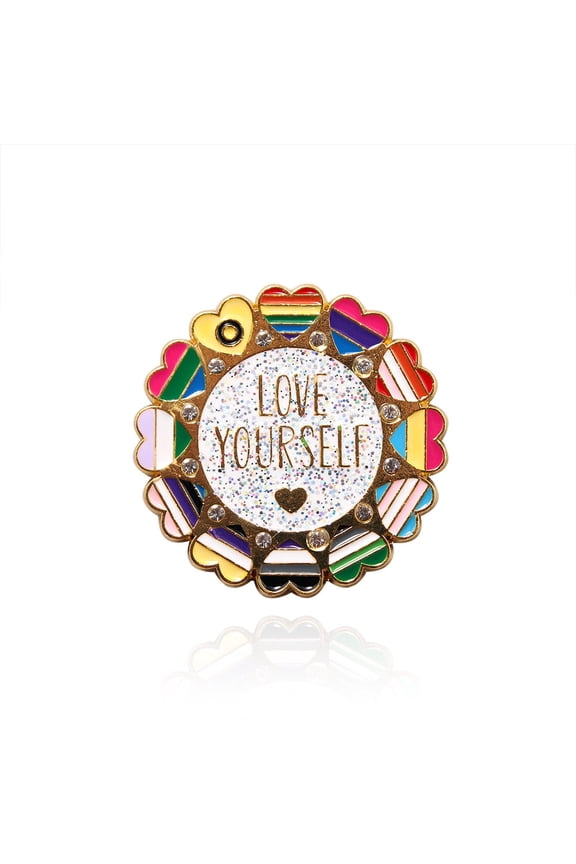 4 pc Sunflower with Pride Rainbow Heart Enamel Pins Golden Alloy Brooch Colorful 45mm