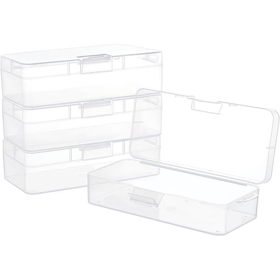 4 pc Transparent Plastic Storage Boxes Bead Containers with Hinged Lid Rectangle Clear 16.5x7.54x4.7cm