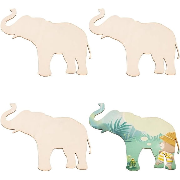 4 pc Unfinished Wooden Pieces Wood Cutouts Elephant Pattern 11.4x15.5x0.23cm