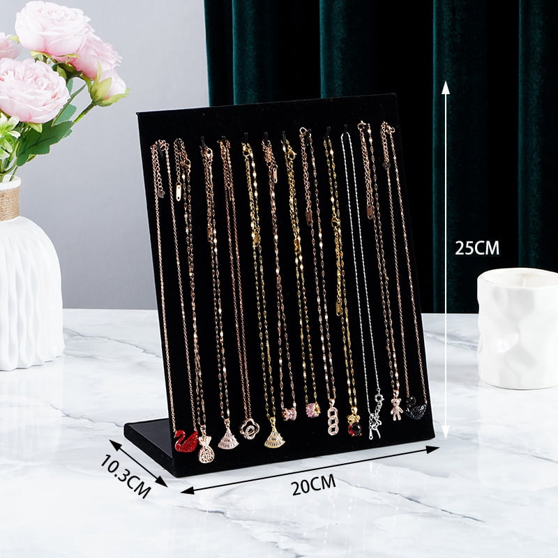 4 pc Velvet Necklace Organizer Display Stands for 12 Necklaces Jewelry Display Rack for Necklaces Rectaangle Black 10.3x20x25cm