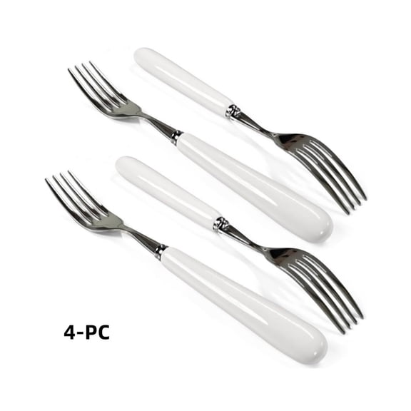 4 pc White handle stainless steel exquisite dining fork, elegant cutlery fork, suitable for steak, salad etc