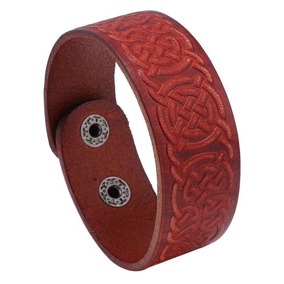 4 pc Witch Knot Pattern Cowhide Crod Bracelets with Iron Clasps Dark Red 8-7/8 inch(22.5cm)