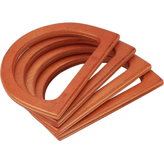 4 pc Wood Bag Handle Set D Shape Replacement Handles for Beach & Straw Bags 4.7x3.3 inch