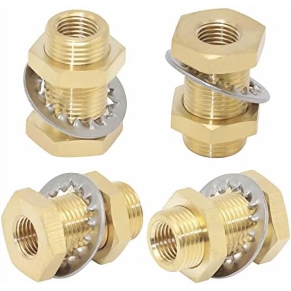 4 pcs 1/4 Bulkhead Brass Pipe Fitting Anchor Coupling Bulkhead Tank Fitting 1/4" Bulkhead Tank Fitting Frame Hose Connector