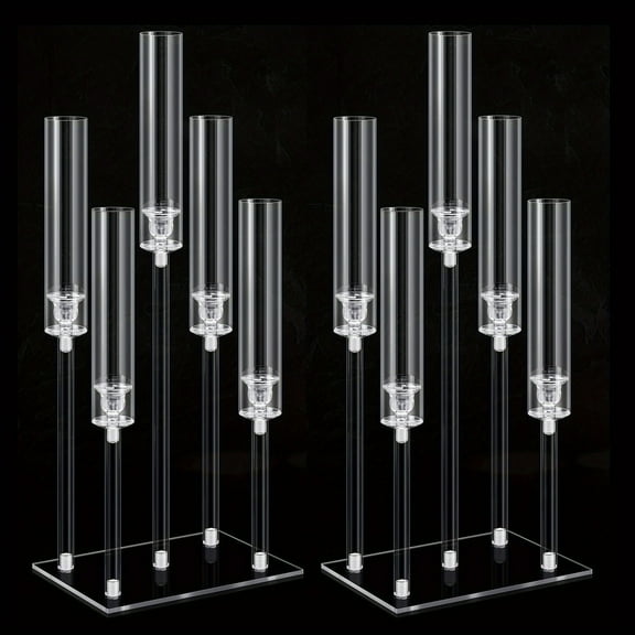 4 pcs Acrylic Candelabra Centerpieces 5 Arm Clear Candelabra Candle Holder Crystal Taper Candlestick With Rectangular Base Party Table Decoration