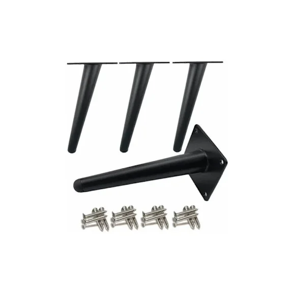4 pcs Angled Table Legs Metal Cabinet Legs, Cone Shaped Furniture Legs, Stainless Steel, Black, 10 cm Height, Non-Slip Quiet Base for Sofas, Tables and More