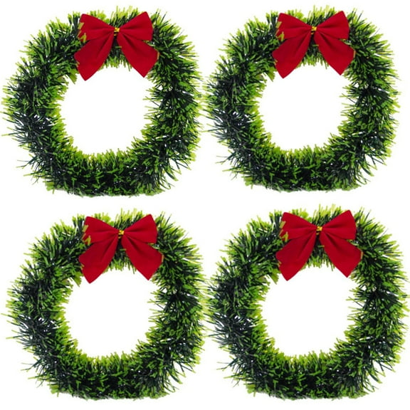 4 pcs Artificial Green Leaves Wreath for Cabinet Front Door Artificial Hanging Christmas Wreaths Holiday Party Crafts Ornament Winter Decoration Wall Decor for Kitchen Home Indoor Window,6.3"
