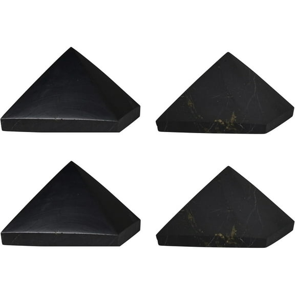 4 pcs Authentic Shungite Pyramid 40mm (1.57") Polished & Unpolished Real Shungite Stone Crystal Pyramid for EMF Protection, Office & Home Energy Healing - Authentic Black Crystals