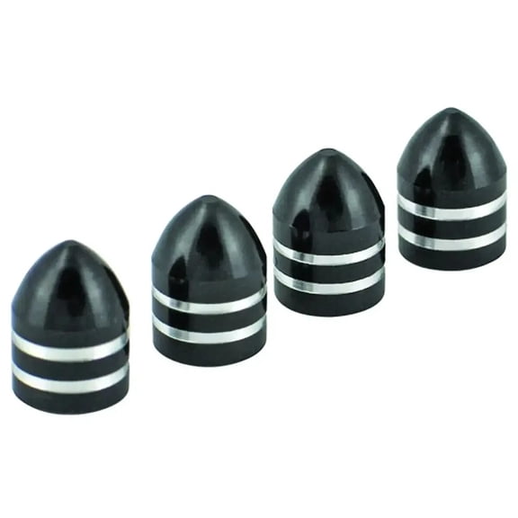 4 pcs Bell Victor Bullet Top Tire Valve Stem Caps - Black with Aluminum Stripes