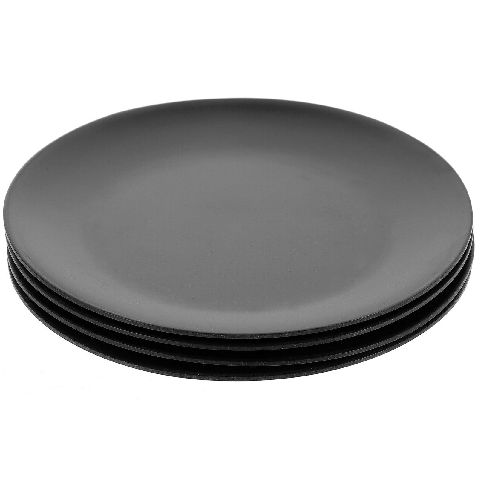 4 pcs Black Melamine Plate Round Melamine Dishes Flat Bottom Melamine ...