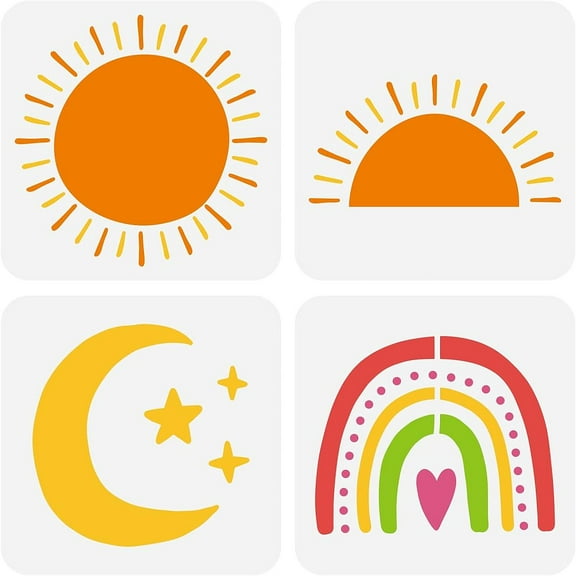 4 pcs Boho Sun Stencil for Drawing 7.9x7.9inch Reusable Sun Moon Star Painting Stencil Art Rainbow Pattern Stencil for Wall Wood Furniture Scrapbook Painting