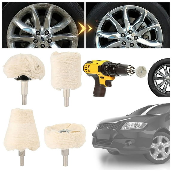 4 pcs Buffing Wheel for Drill,Buffing Pad Polishing Wheel Kits,Wheel Shaped Polishing Tool for Metal Aluminum,Stainless Steel,Chrome,Jewelry,Wood,Plastic,Ceramic,Glass,etc
