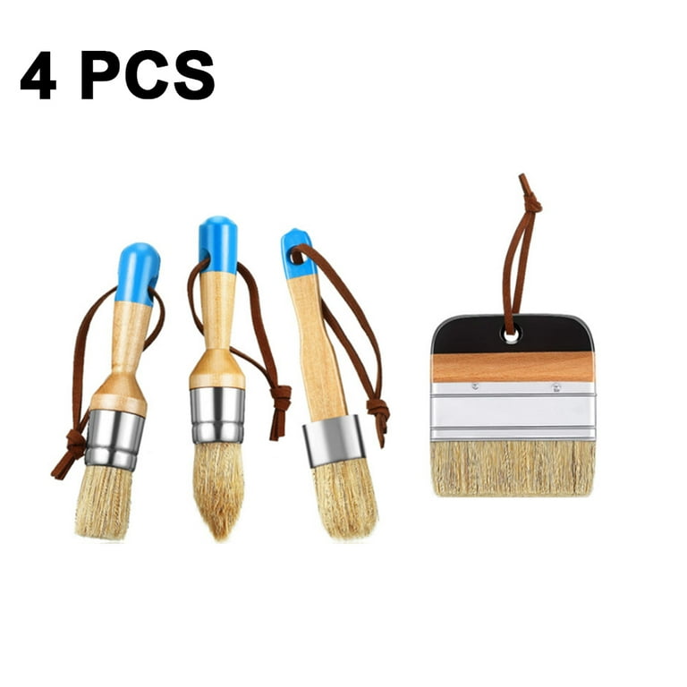 4 pcs Chalk and Wax Paint Brushes, Stencil Natural Bristle Brushes Set for  Furniture Wood Home Decor, Including Flat Pointed Round Large Flat Chalked  Paint Brushes 