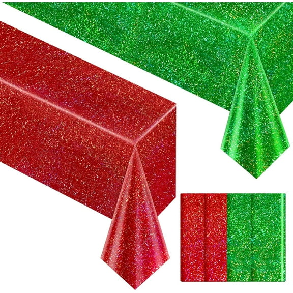 4 pcs Christmas Table Cloth 40" x 108" Red and Green Holographic Laser Tablecloth Iridescence Shining Plastic Disposable Party Table Decoration For Holiday Event Birthday Party Decor Supplies