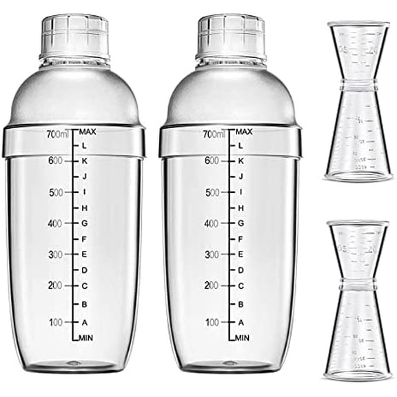 4 pcs Clear Cocktail Shaker Set 2 pcs Plastic bar Shaker with 2 pcs Plastic Cocktail Double Measuring Jigger$$Home Decor, Kitchen, & Other