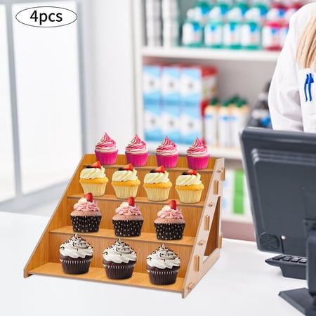 4 pcs Display Rack, Log Color Tabletop Display Stand 4 Tier Retail Display Rack, 15*14.5*10.5in 4* Retail Display Stands