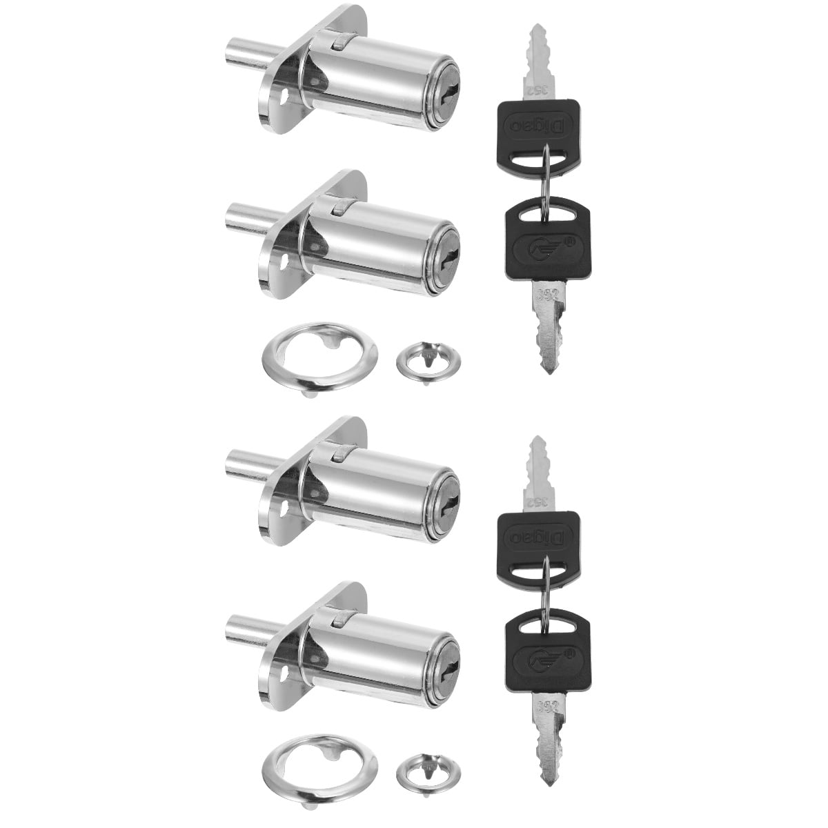 2-Pack Drawer & Cabinet Plunger Locks With Keys - 16mm Silver, For Wardrobe, Desk, File Cabinet Security