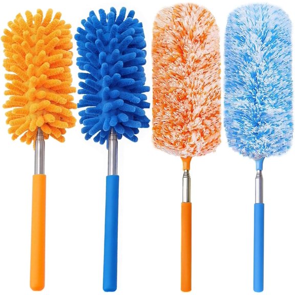 4 pcs Extendable and Washable Microfibre Feather Duster,12" to 31" Reachable, Microfibre Cleaning Tool, Small Dusters for Cleaning Office, Car, Computer, Furniture, Sofa