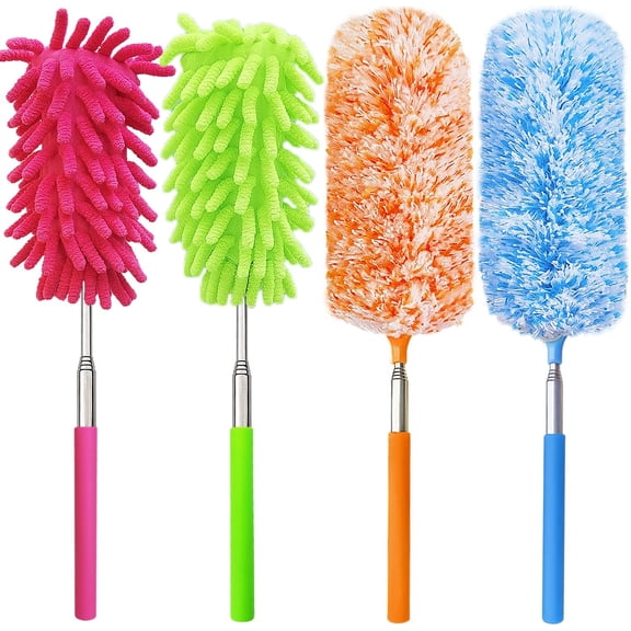 4 pcs Extendable and Washable Microfibre Feather Duster,13" to 30" Reachable, Microfibre Cleaning Tool, Small Dusters for Cleaning Office, Car, Computer, Furniture, Sofa