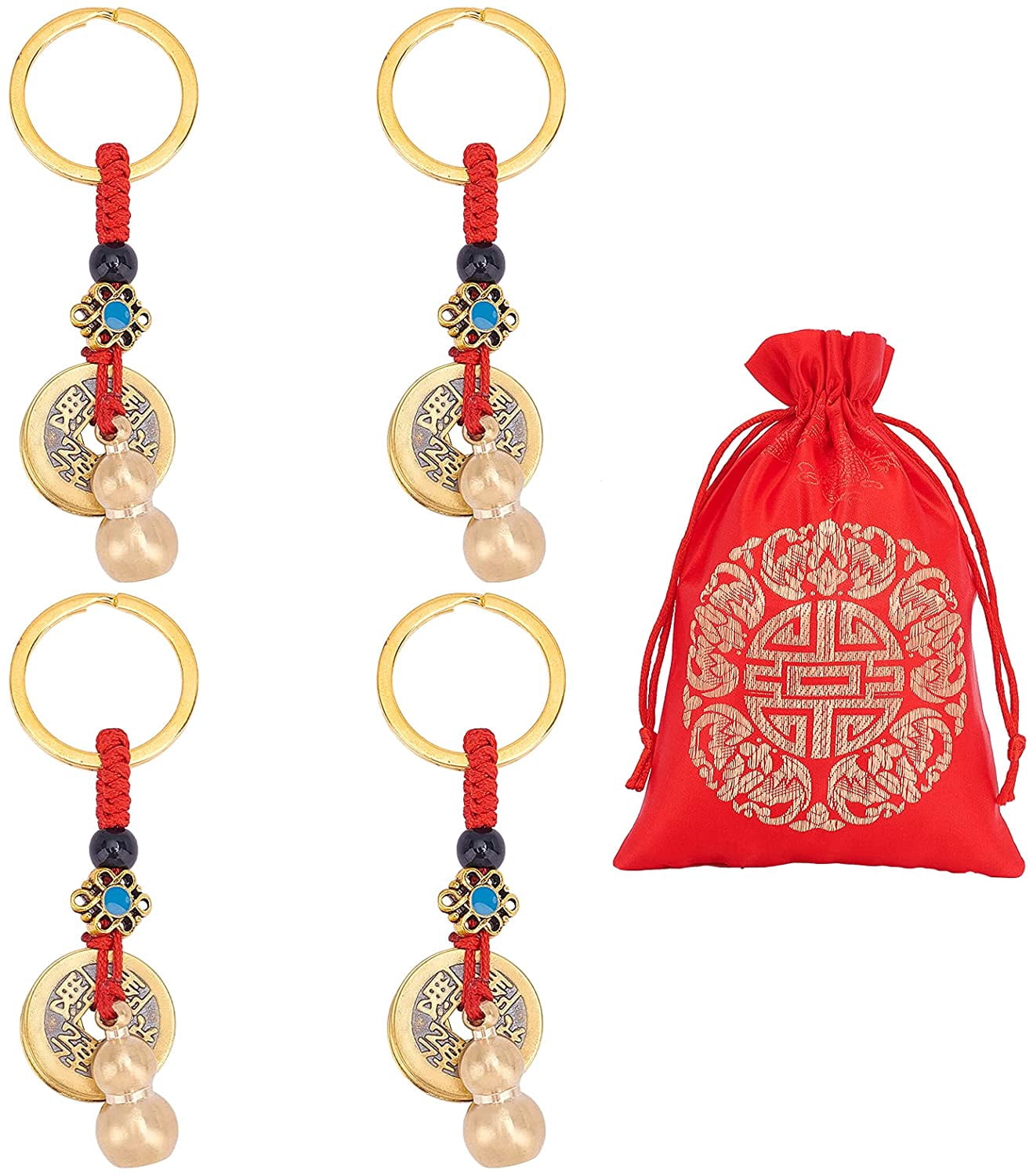 4 pcs Feng Shui Money Key Chains Wu Lou Gourd Keychains with Chinese ...