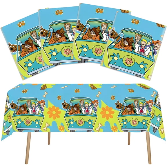 4 pcs For Scooby Theme Birthday Tablecloth, Waterproof Disposable Table Cover 42.5x70.9 Inches for Party Celebration Decorations and Supplies