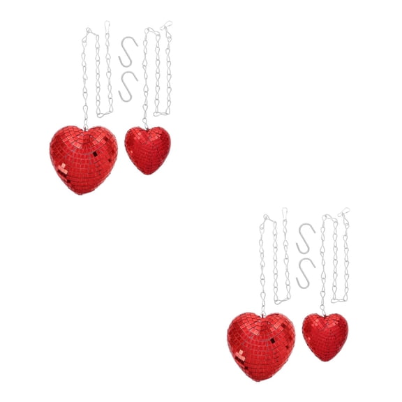 4 pcs Heart Shaped Disco Ball with Chain Reflective Hanging Mirror Ball for Party Decoration for Romantic Weddings Celebrations and Dance Parties Red