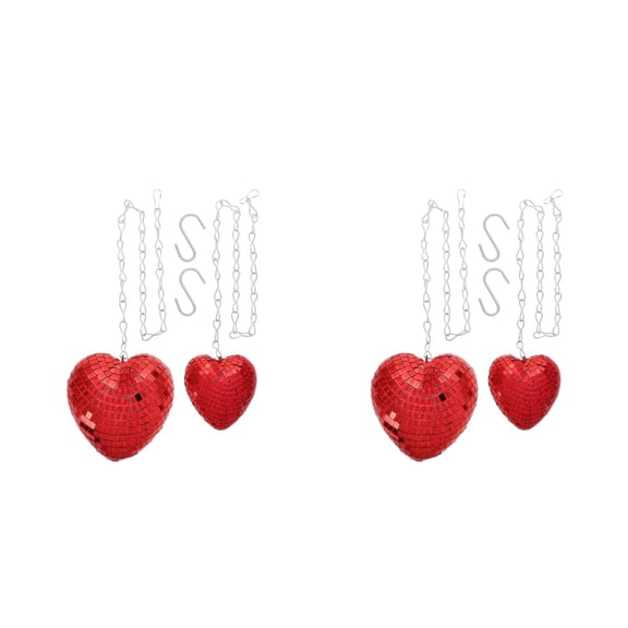 GOOHOCHY Heart Disco Ball Red Glass Reflective Hanging Ornament for Wedding