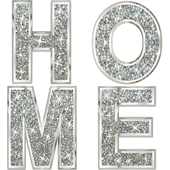 4 pcs Independent Letters Home. Crystal Diamond Letters. Silver Mirror Glass Home Decoration for Wall, Fireplace, Bookshelf and Table., 14 inch (H)