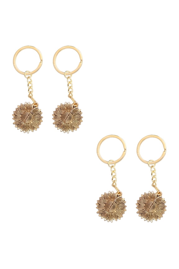 4-Pack Sunflower Key with Double Layer Design, Stylish Golden Bag Pendants and Key Chains for Home Use