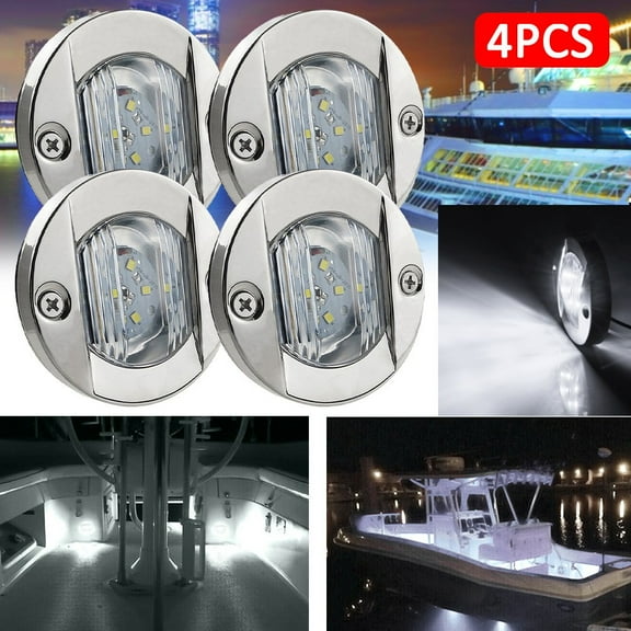 4 pcs LED Boat Light 12V Round Marine Lamp LED Transom Mount Light for Boat Deck