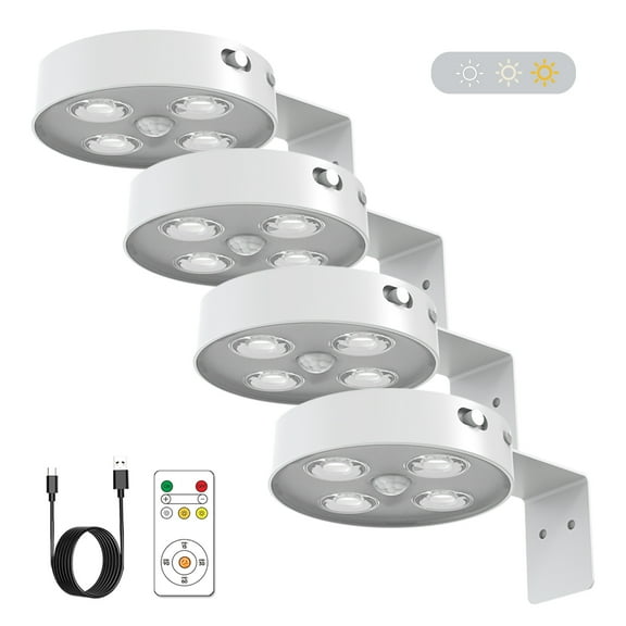 4 (pcs) LED painting light, tri-color dimmable, with bracket, night light, rechargeable, battery-powered sensor light for walls, closets, cabinets, cupboards, stairs