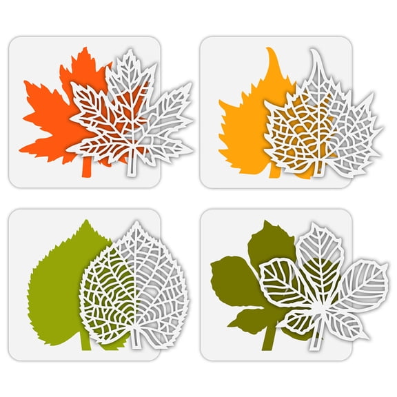 4 pcs Layered Leaves Stencil 5.9x5.9 inch Detachable Leaves Painting Stencil Plastic Maple Leaf Leaf Patterns Stencil Reusable DIY and Art Craft Stencils for Painting Home Decor