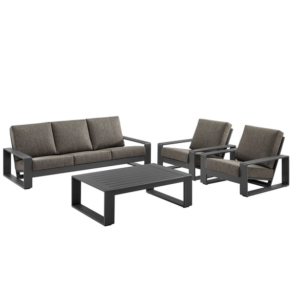 4 pcs Lounge Sectional Sofa Table Set, Gray, Aluminum, Outdoor Patio Balcony Cafe Bistro Garden Hospitality Restaurant, Modern Contemporary, HB37976