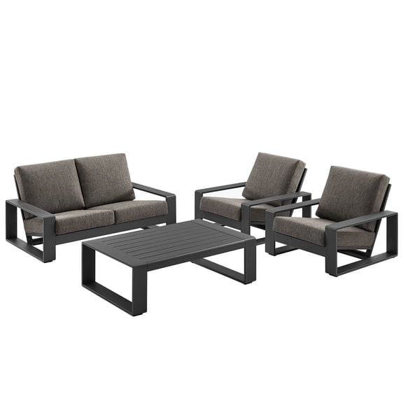 4 pcs Lounge Sectional Sofa Table Set, Gray, Aluminum, Outdoor Patio Balcony Cafe Bistro Garden Hospitality Restaurant, Modern Contemporary, HB37993